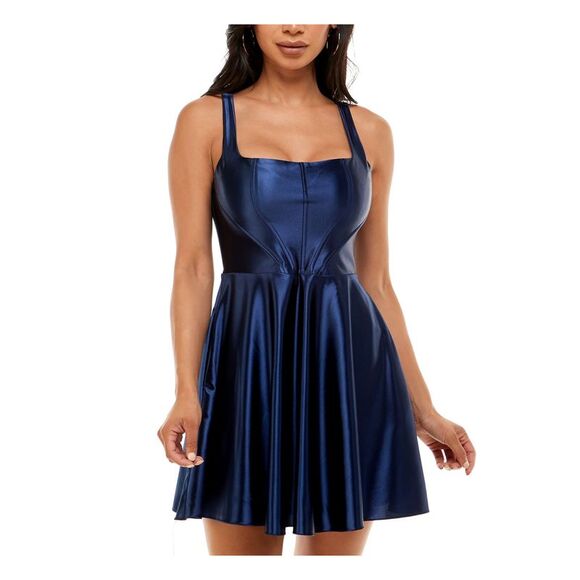 B DARLIN Dresses & Skirts - B DARLIN Womens Navy Sleeveless Square Neck Short Party Fit + Flare Dress 13\14